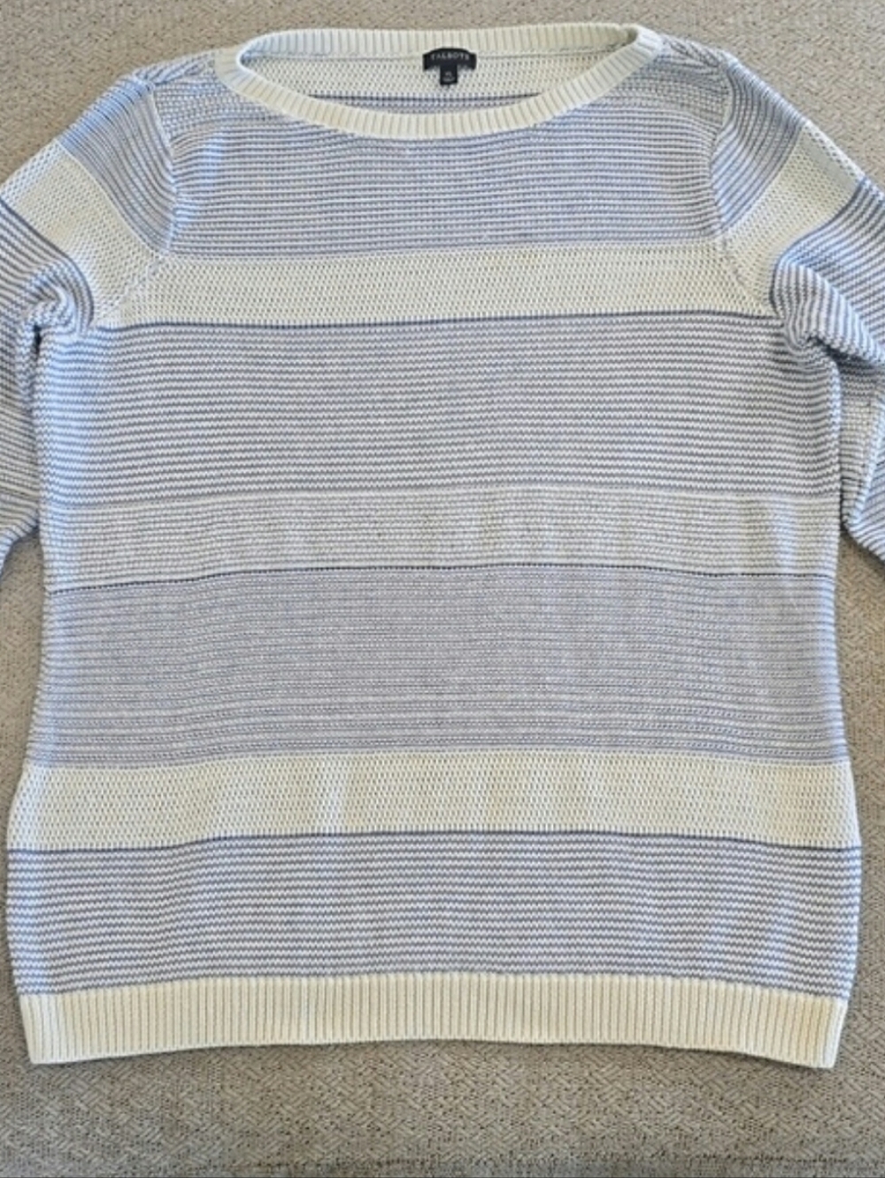 Talbots Nautical Cream And Blue Knit Striped Sweater - Size XL